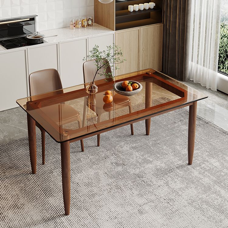 Modern Toughened Glass Top Table Rectangle Home Kitchen Desk with 4 Ash Legs