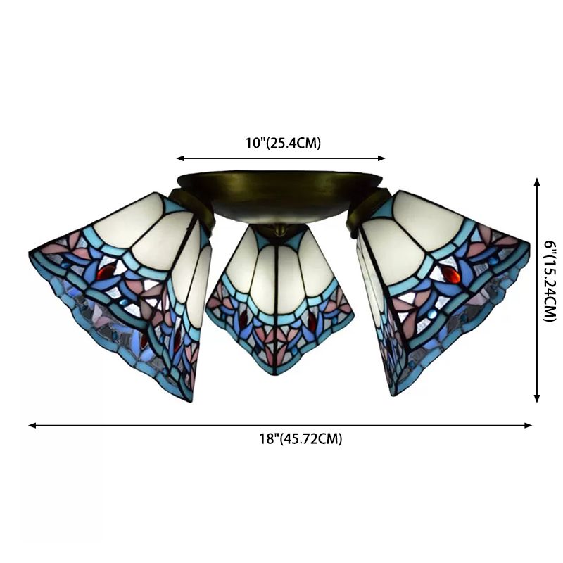 3 Heads Ceiling Flush Light Fixture Tiffany Small Stained Glass Flush Mount Lighting for Hall
