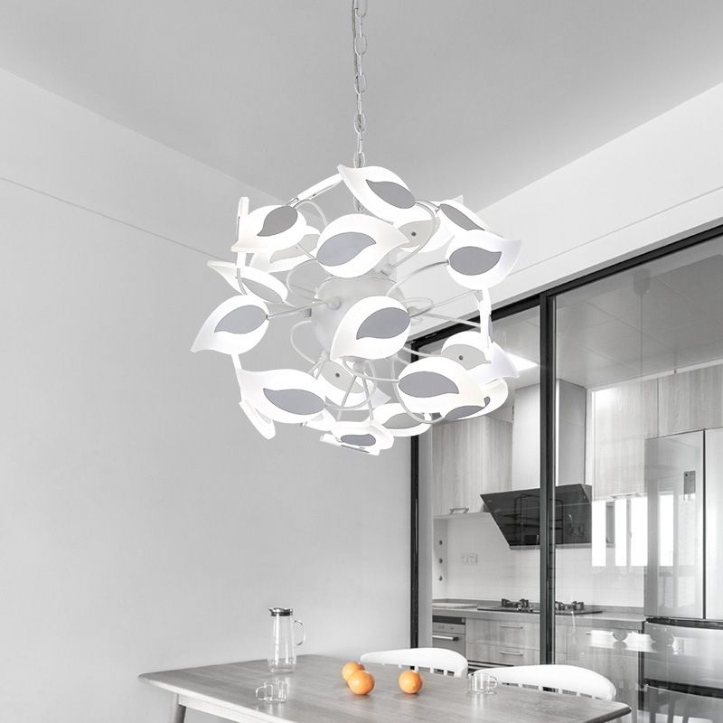 Leaf Chandelier Lighting Fixture Modern Acrylic White LED Hanging Pendant Light for Dining Room