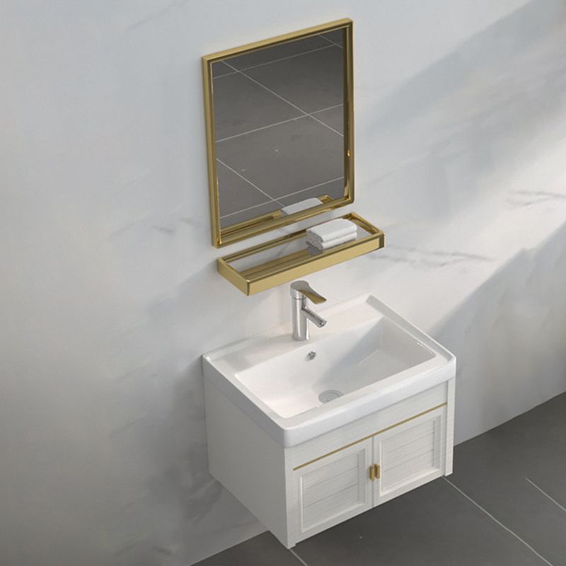 Single Sink Vanity Set Mirror Wall Mount Metal Frame Rectangle Bath Vanity with 2 Doors