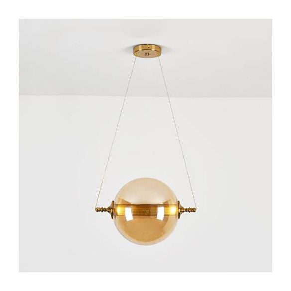 Iluminación colgante de bolas posmodernista ámbar/humo/vidrio bronceado 1 accesorio de techo de dormitorio ligero de dormitorio