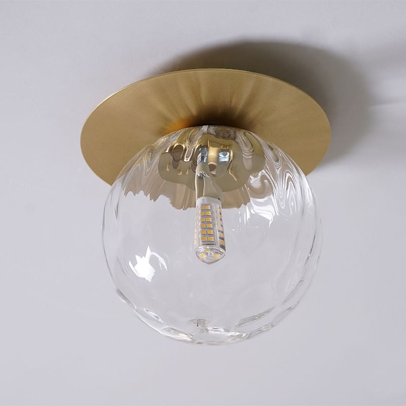 Water Glass Ball Ceiling Light Simplicity 1 Head Gold Finish Semi Flush Mount Light for Balcony