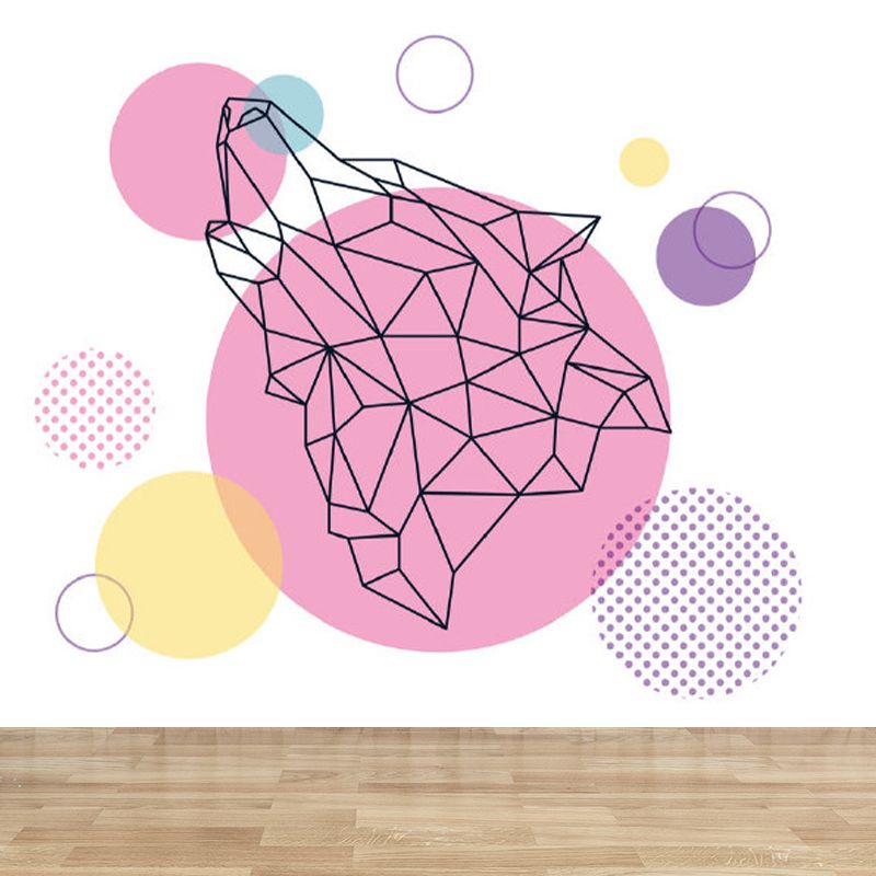 Pink Contemporary Wall Mural Great Geometric Pattern Wall Covering for Guest Room