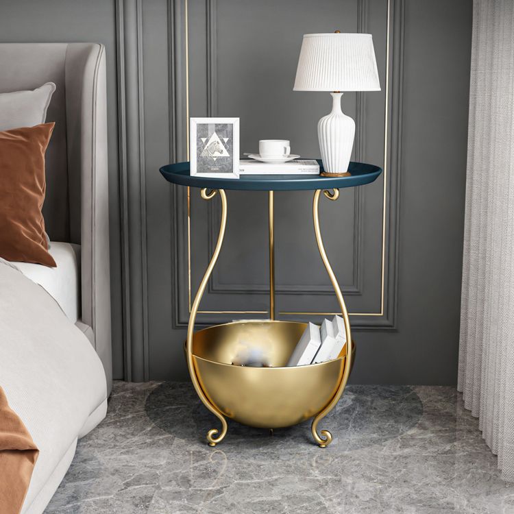 Metal Nightstand Contemporary Stone Top Night Table with Shelves