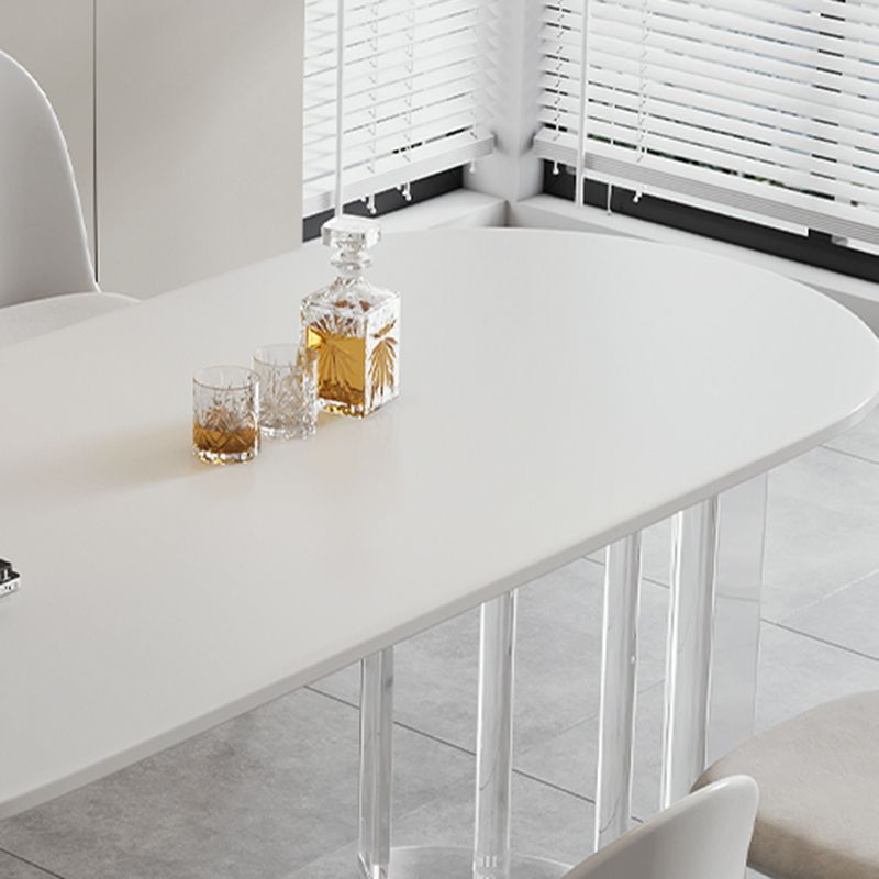 White Top Oval Dining Table Stone Dining Table with Acrylic Base