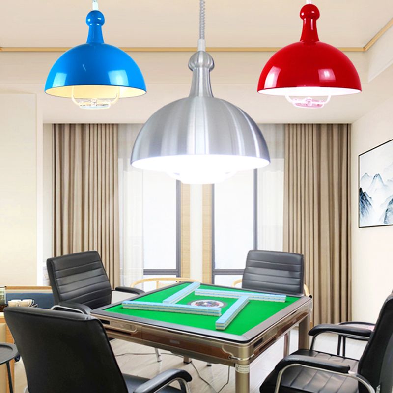 Macaron Hemispherical Suspension Lighting Metal 1-Light Dining Room Pendant Light with Pull Down Handle