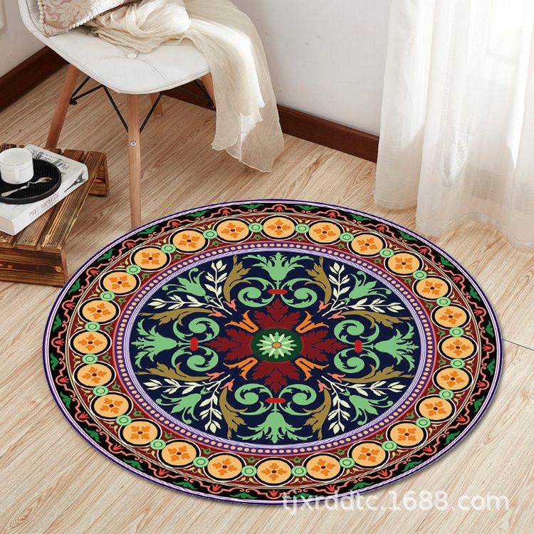 Boho Living Room Rug Multi-Color Flower Print Carpet Synthetics Stain Resistant Non-Slip Pet Friendly Area Rug