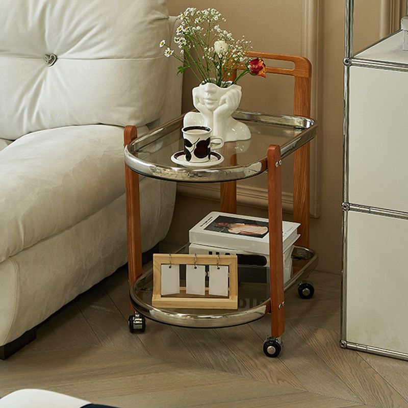 Contemporary Glass Top End Slide Table Geometric 4 Legs Side Table
