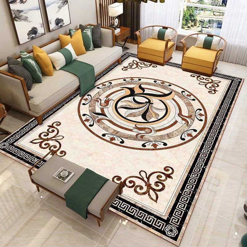 Yellow Tone Glam Area Carpet Polyester European Printing Indoor Rug Easy Care Carpet for Living Room