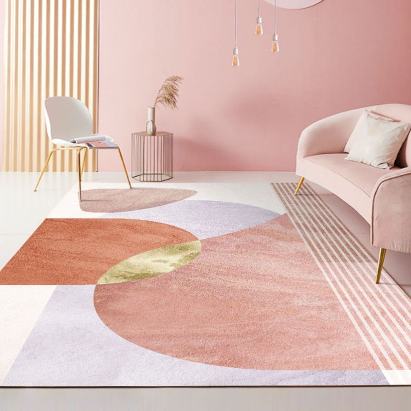 Pink Modern Rug Polyester Irregular Color Piece Rug Washable Rug for Drawing Room