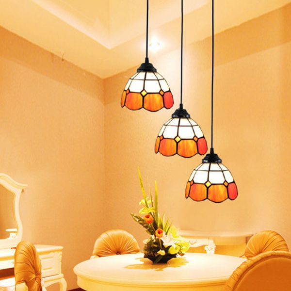 Glass Bowl Shape Hanging Lights Tiffany Style Hanging Mount Fixture for Restaurant