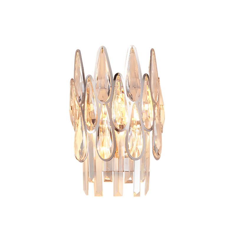 1 Light Living Room Wall Mount Light Nordic Chrome Sconce Light with Teardrop Crystal Shade