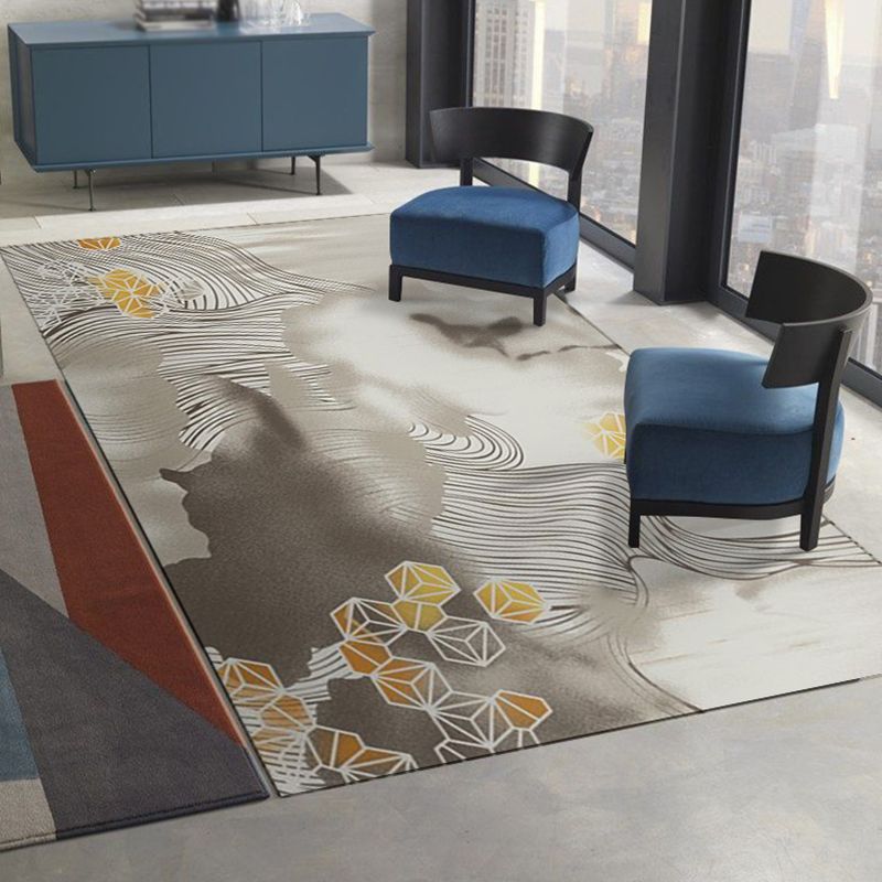 Abstract Indoor Rug Polyester Ink Painting Carpet Washable Area Rug for Living Room