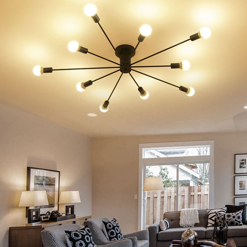 Industrial Exposed Bulb Semi Flush Mount Ceiling Fixture Metal Ceiling Lamp