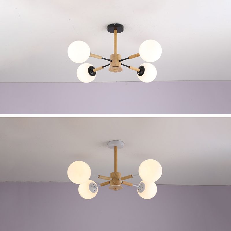 Modern Wood Chandelier Light Fixtures Globe Multi-Head Suspension Lamps for Living Room