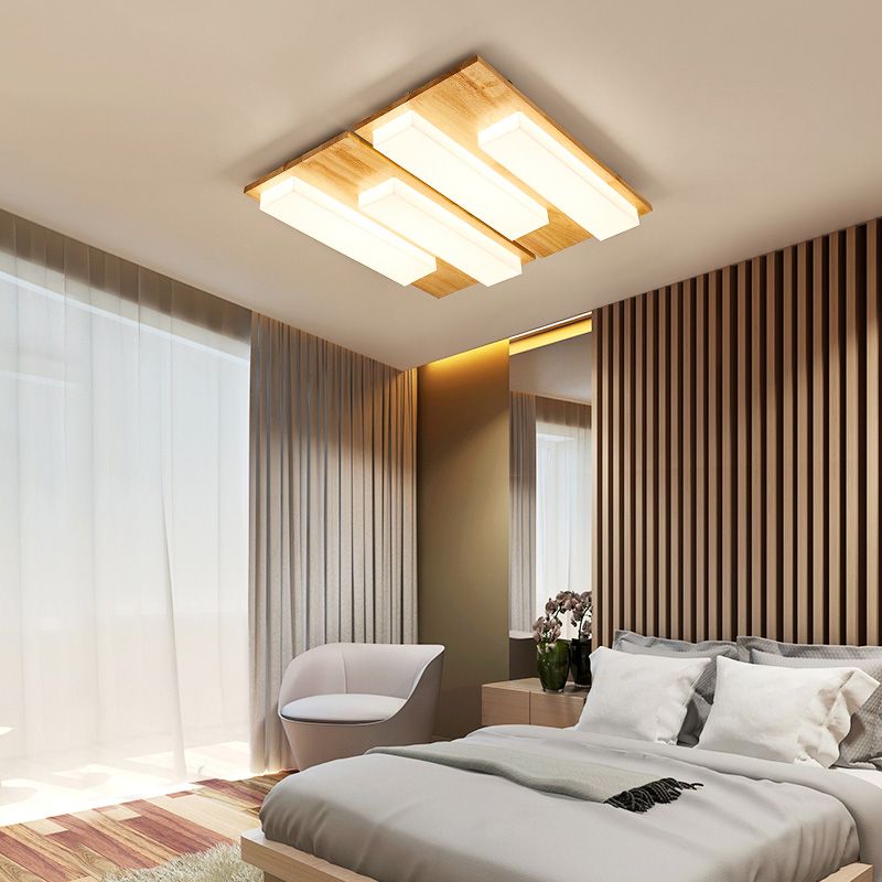 Multi-light Wooden Simplicity LED Ceiling Lamp Flush Mount Ceiling Light for Living Room