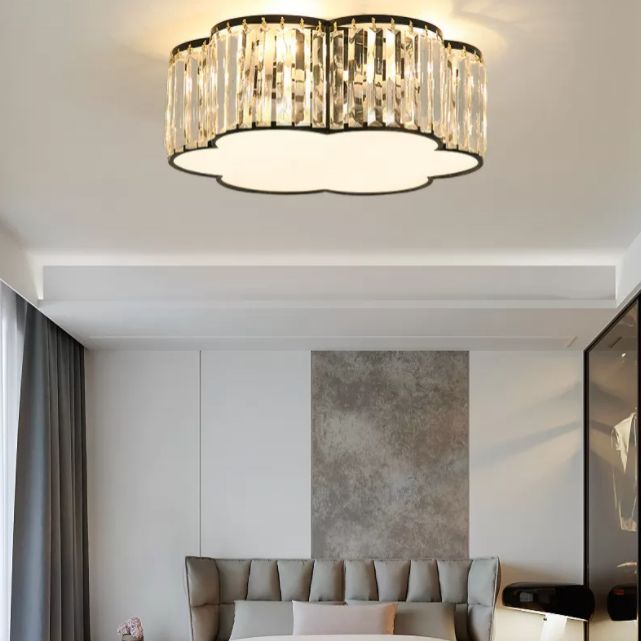 Plafoniera a LED in cristallo Floriated in stile moderno di lusso, montaggio ad incasso in ferro battuto per camera da letto