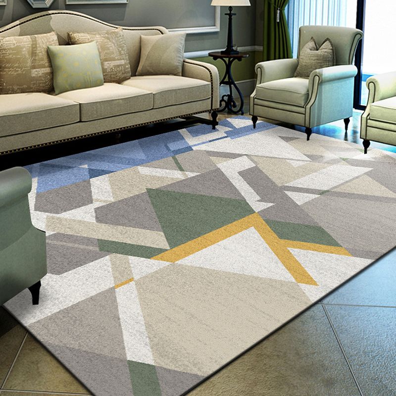 Unique Geometrical Print Rug Multi Color Modern Carpet Synthetics Stain Resistant Washable Non-Slip Backing Rug for Home