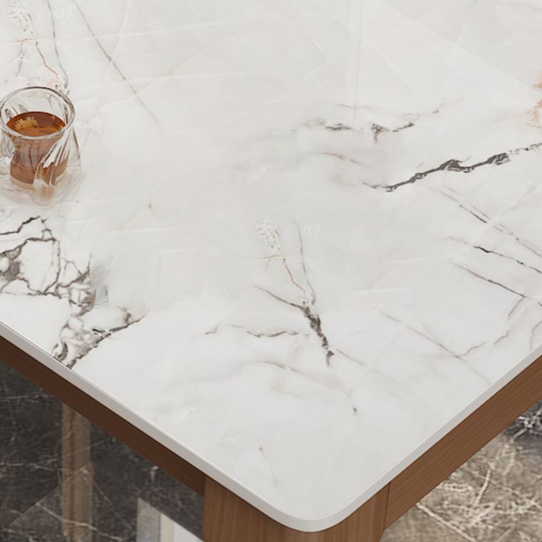 Mid-Century Modern Dining Table Stone Dining Table with Solid Wood Base