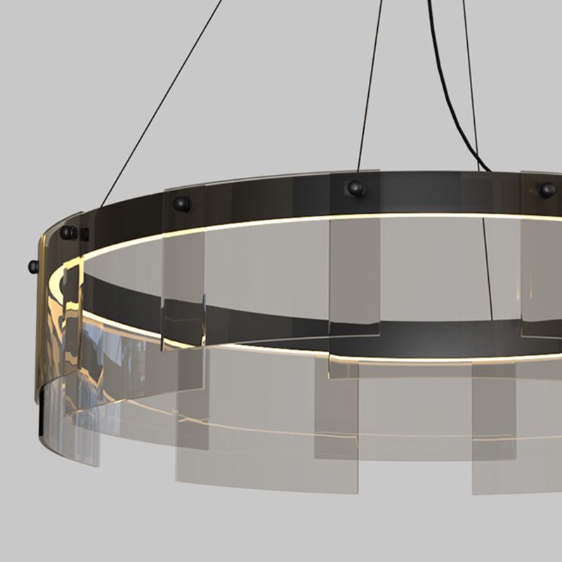 Modern Simple LED Chandelier Glass Circular Pendant Light for Living Room