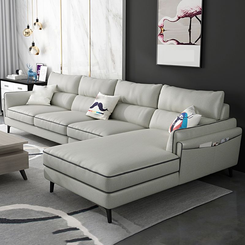 L-Shape Faux Leather Sectional with Recessed Arms and Storage
