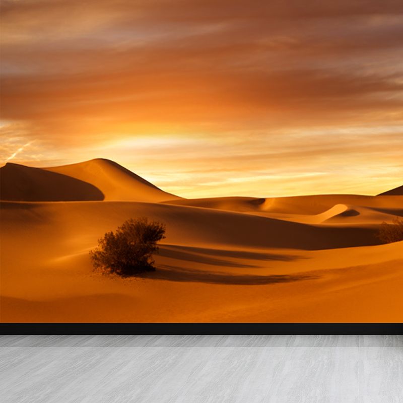 Huge Desert Sunset View Mural Modern Enchanting Dune Landscape Wall Decor in Yellow