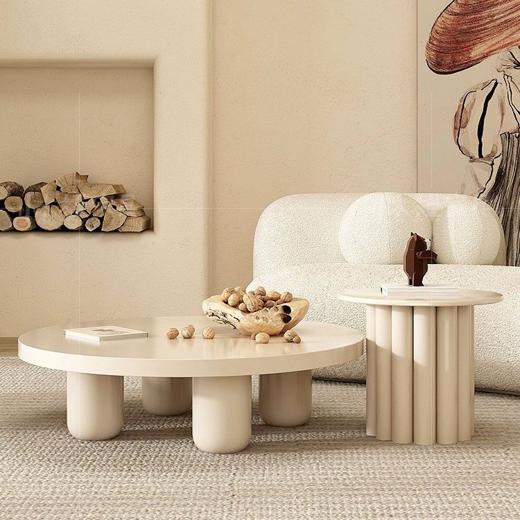 Contemporary Round Bunching Tables with Solid Wood Base Coffee Table