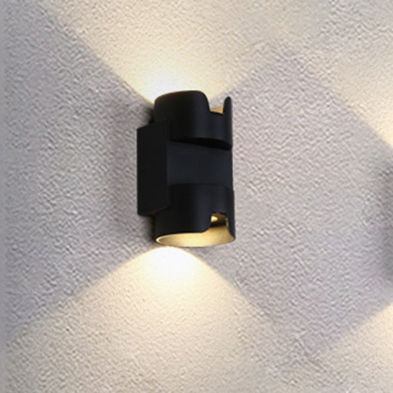 Patio LED Flush Mount Wall Light Simple Black Up Down Light with Cylinder Metal Shade