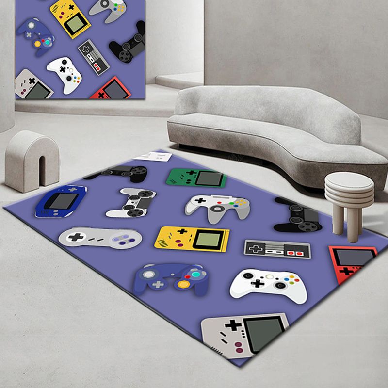 Multicolor Living Room Carpet Modern Game Machine Printed Area Rug Polyester with Easy Care Rug