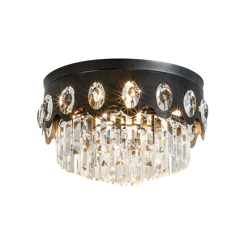 7 teste Crystal Flush Plafoniera Contemporary Black Tiered Grande Camera Flush Mount Lampada