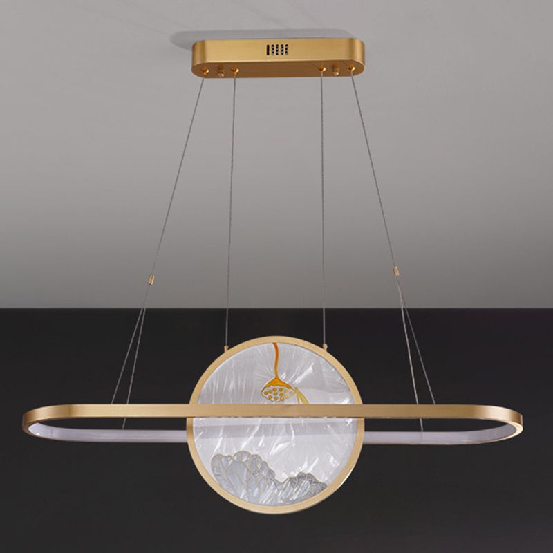 Chinese Style Gold Round Linear Island Pendant Lighting LED Metal Island Ceiling Light for Living Room