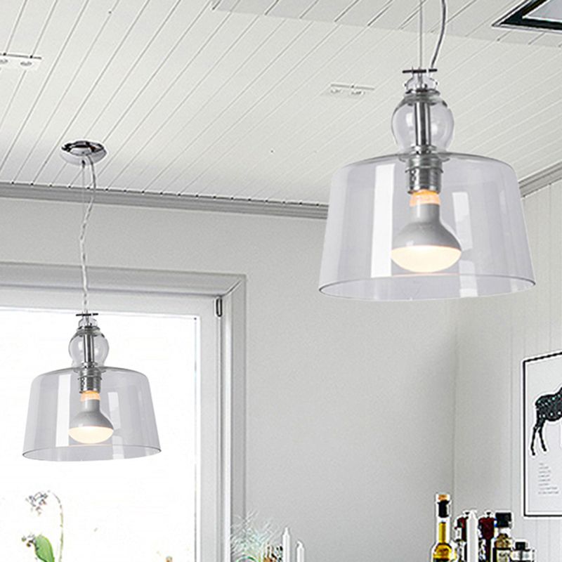 Luz colgante moderna 1 de luz con tono de vidrio transparente cromo