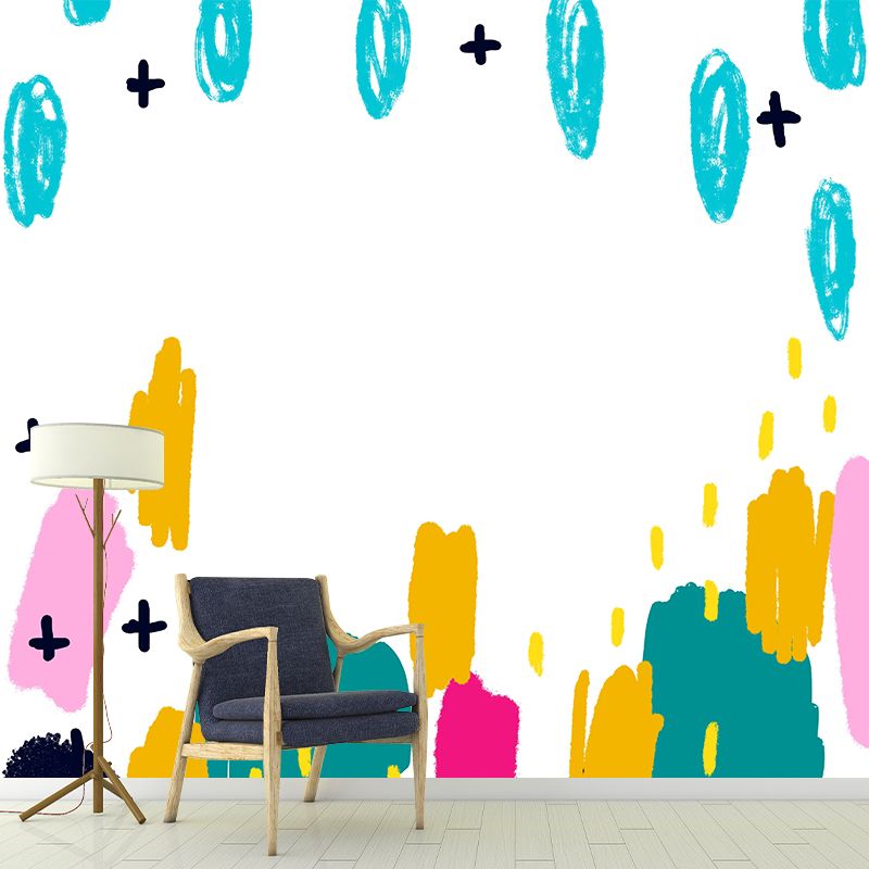 Kids Exterior House Drawing Mural Blue Water Resistant Wall Decor for Child Bedroom