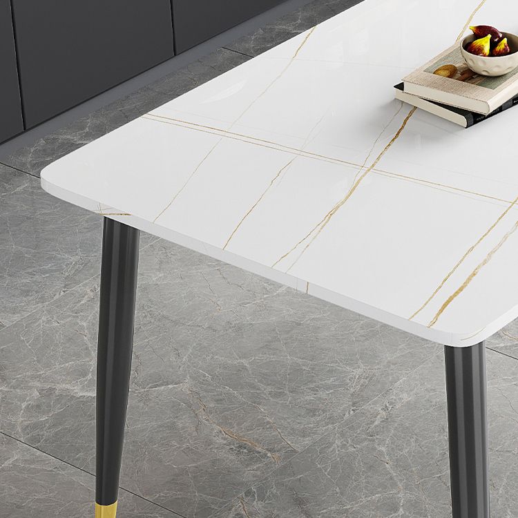 Rectangle Industrial Sintered Stone Dining Table 4 Legs Carbon Steel Base Table for Home