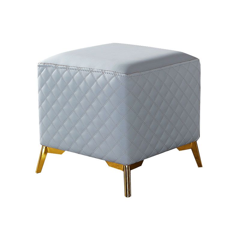 Glam Ottoman Genuine Leather Upholstered Diamond Lattice Square Ottoman with Metal Legs