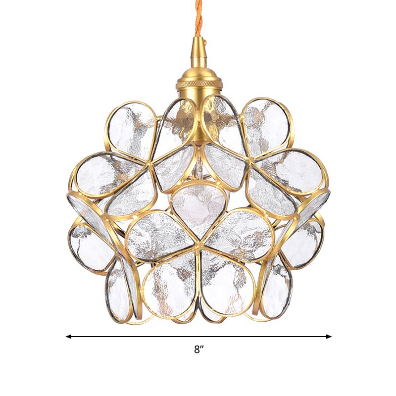 Flower Dining Table Pendant Light Metal & Glass Single Light Stunning Hanging Lamp in Gold
