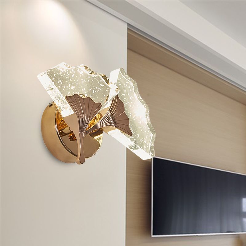 Ginkgo Bedroom Wall Sconce Light Vintage Bubble Crystal 1/2 Heads Gold LED Wall Lighting in Warm/White Light