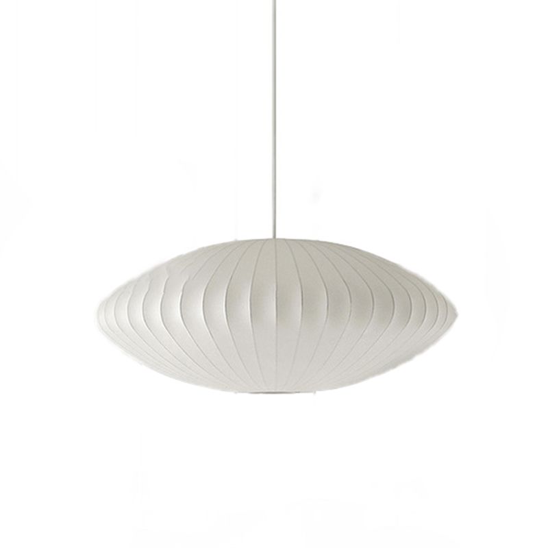 Silk Hanging Lamp, Simple Disk-Shaped Shade Pendant Lighting in White Finish
