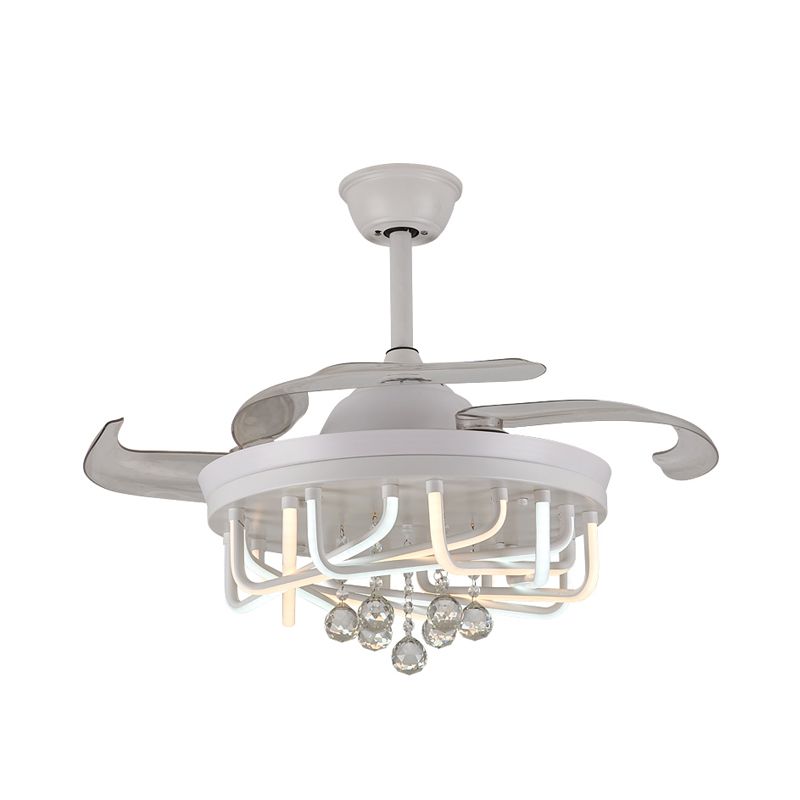 Éclairage de ventilateur de plafond de 19 "W 3 Blades avec une nuance linéaire en acrylique Crystal chambre à coucher semi-luminaire à montagne en blanc / noir