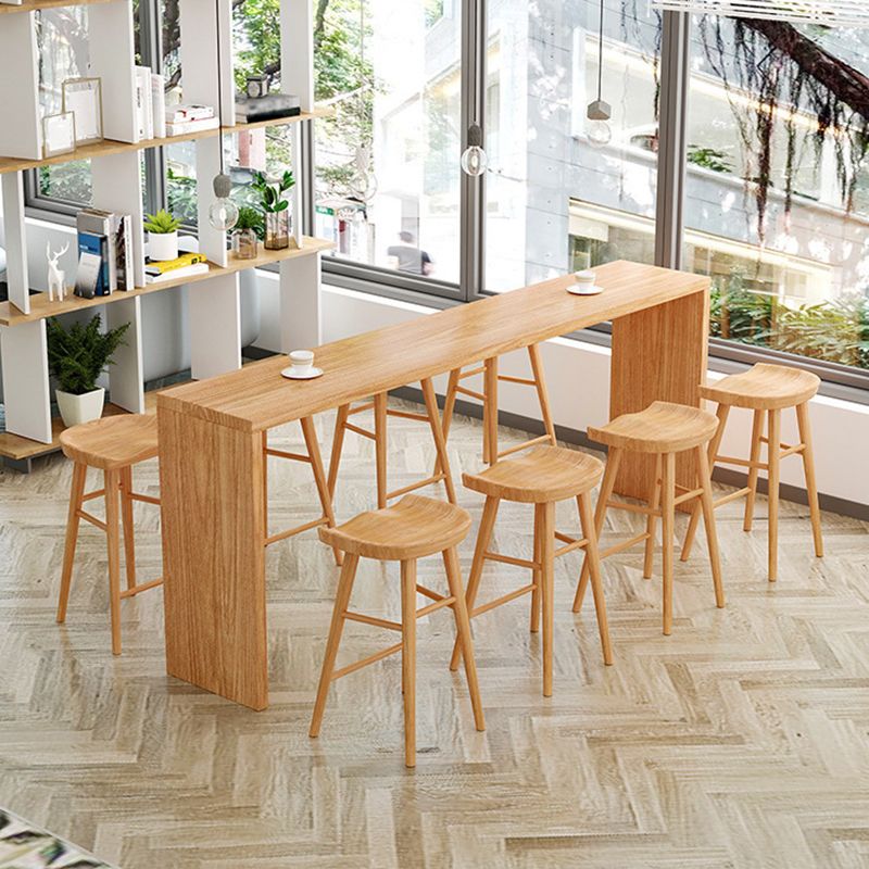 Modern Rectangle Solid Wood Bar Table Set 1/2/5/9 Pieces Counter Table with High Stools