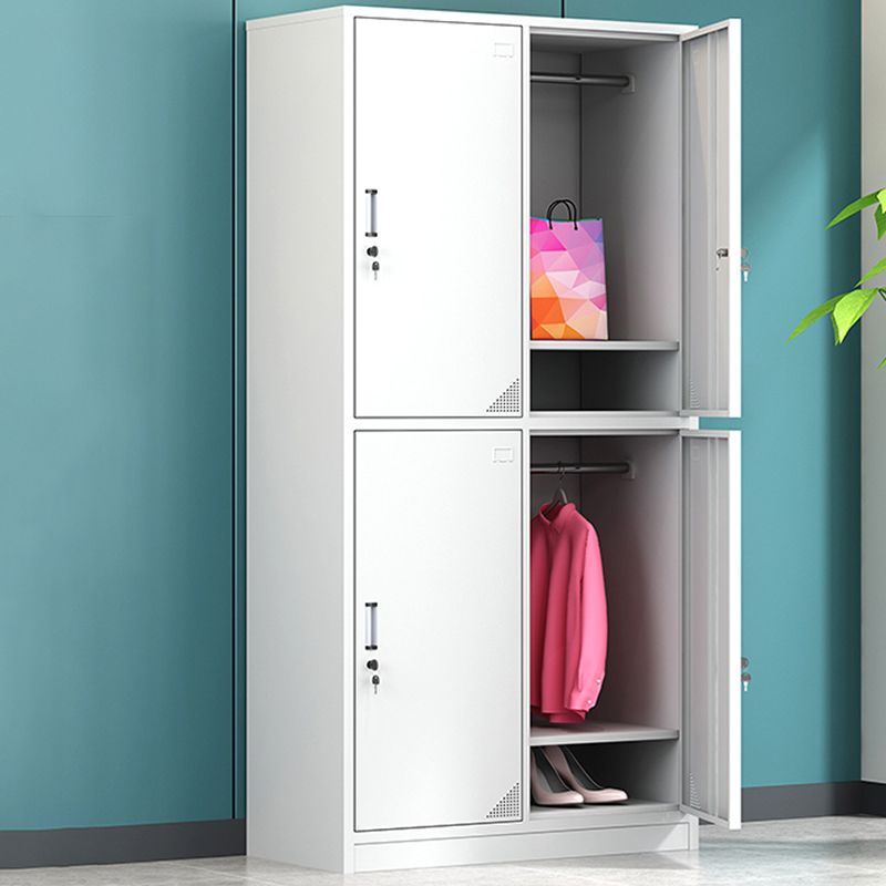 Contemporary Cabinet for Home White Metal Storage Cabinet with Hinged Doors