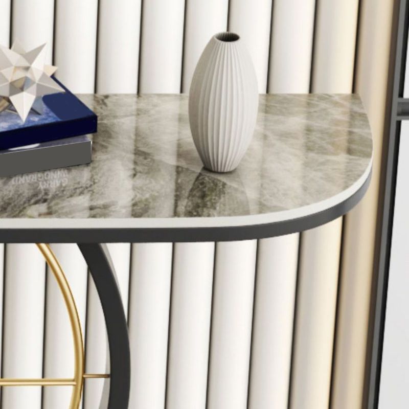 11" Wide Glam Stone Console Table Half Moon Console Sofa Table for Hall