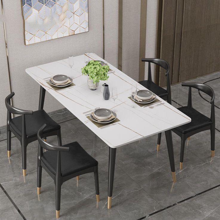 Rectangle Modern Dinette Set 1/4/5 Pieces Black Base Indoor Dining Table Set