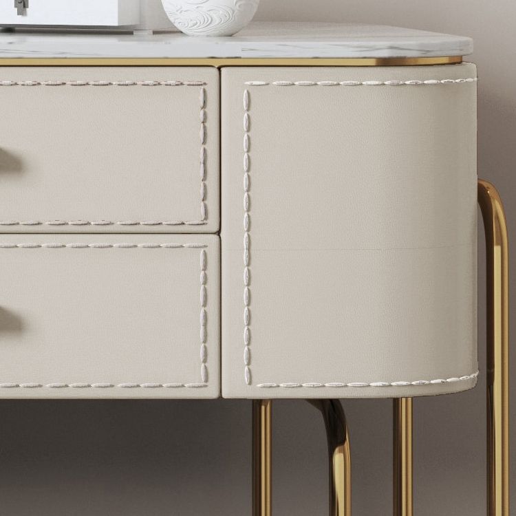 Glam Beige Makeup Dressing Table Stool Set Slate Top Vanity Tables