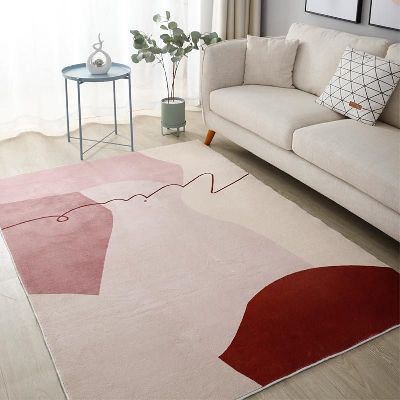 Light Pink Color Block Rug Polyester Modern Rug Washable Rug for Drawing Room