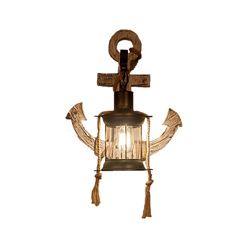 Clear Glass Kerosene Sconce Lighting Rustic Style 1 Light Indoor Wall Mounted Lamp in Bronze