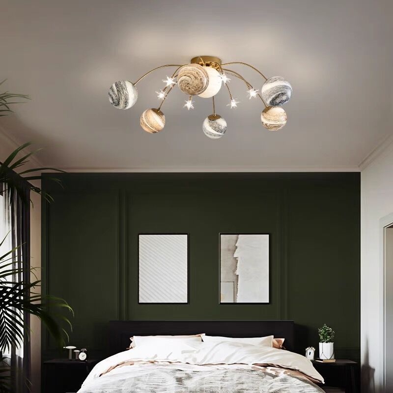 Modern Ceiling Light Glass Shade Flush Mount Lighting Fixture for Bedroom