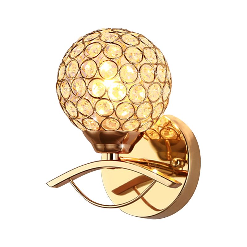 Global Wall Sconce Light Vintage Style Metal 1 Head Chrome/Gold Wall Lamp met heldere kristal kraal deco