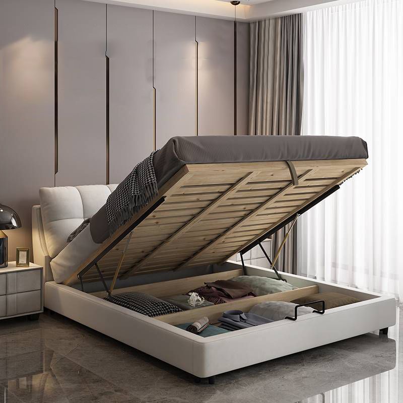 Contemporary Panel Bed Pine Wood Standard Bed with Metal Legs