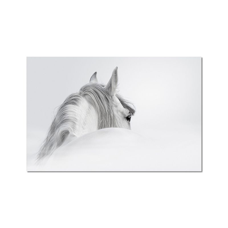 Contemporary Horse Wall Art Light-Color Textured Canvas Print for Dining Room